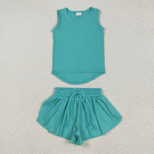 Load image into Gallery viewer, Baby Girls Aqua Sleeveless Top Skort Yoga Sets
