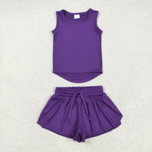 Load image into Gallery viewer, Sibling Baby Girls Sleeveless Colorful Yoga Vests Top Ruffle Shorts Set
