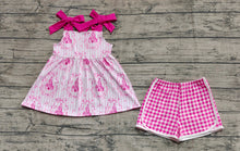 Load image into Gallery viewer, Baby Girls Pink Strap Castles Bows Tunic Plaid Short Sets

