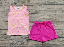 Load image into Gallery viewer, Baby Girls Pink Sleeveless Smiles Top Pockets Short Sets
