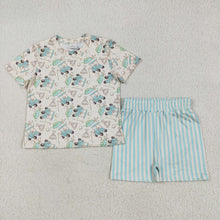 Load image into Gallery viewer, Sibling Baby Girls Short Sleeves Golf Top Blue Stripes Shorts Sets Tee Shirts Rompers
