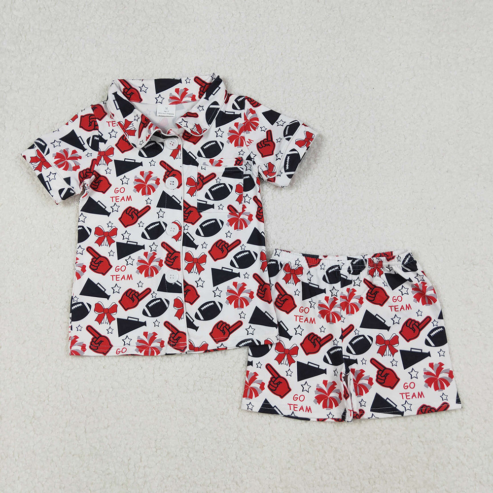 Baby Girls Team Black Stars Football Button Top Shorts Pajamas Sets
