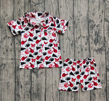 Load image into Gallery viewer, Baby Girls Team Black Stars Football Button Top Shorts Pajamas Sets
