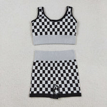 Load image into Gallery viewer, Sibling Adult Women Checkered Camo Crop Bra Top Shorts Yoga Outfits Sets
