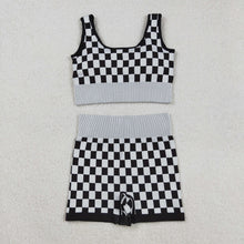 Load image into Gallery viewer, Sibling Adult Women Checkered Camo Crop Bra Top Shorts Yoga Outfits Sets
