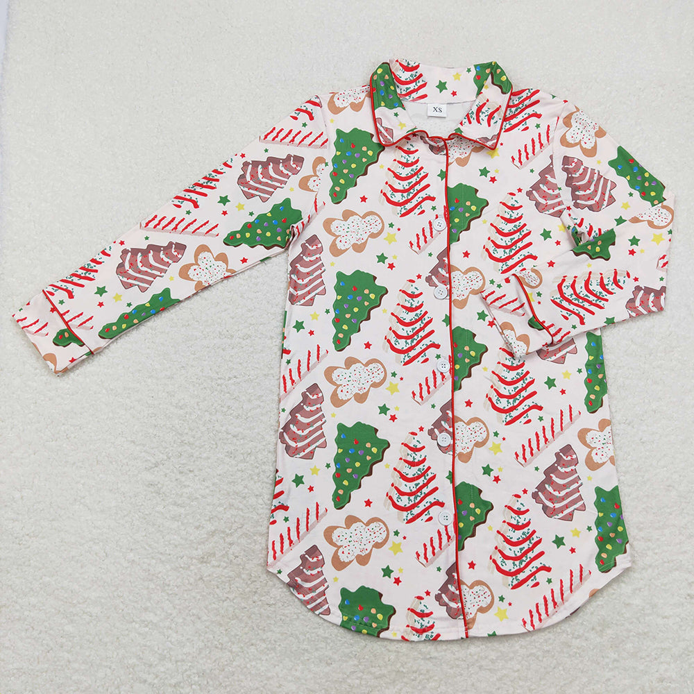 Adult Women Christmas Tree Cakes Tops Sleep Wear Lounge Pajamas