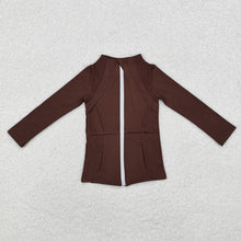 Load image into Gallery viewer, Baby Girls Brown Zip Pocket Yoga Active Wear Jackets
