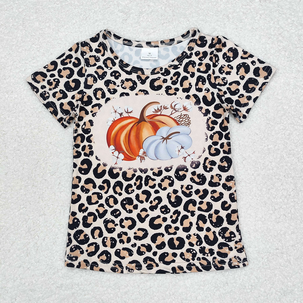 Baby Girls Leopard Pumpkins Short Sleeve Tee Shirts Tops