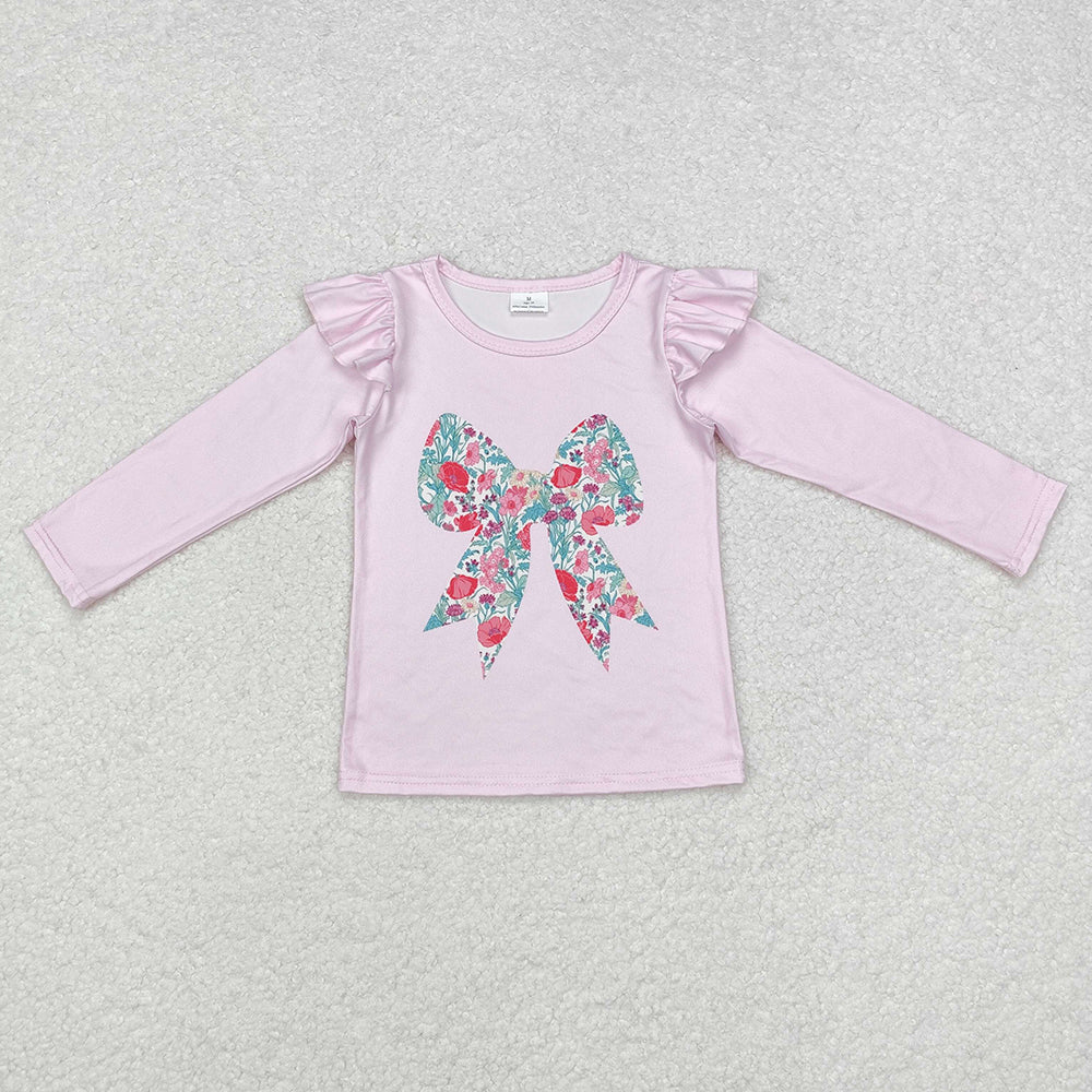 Baby Girls Pink Floral Bow Long Sleeve Tee Shirts Tops