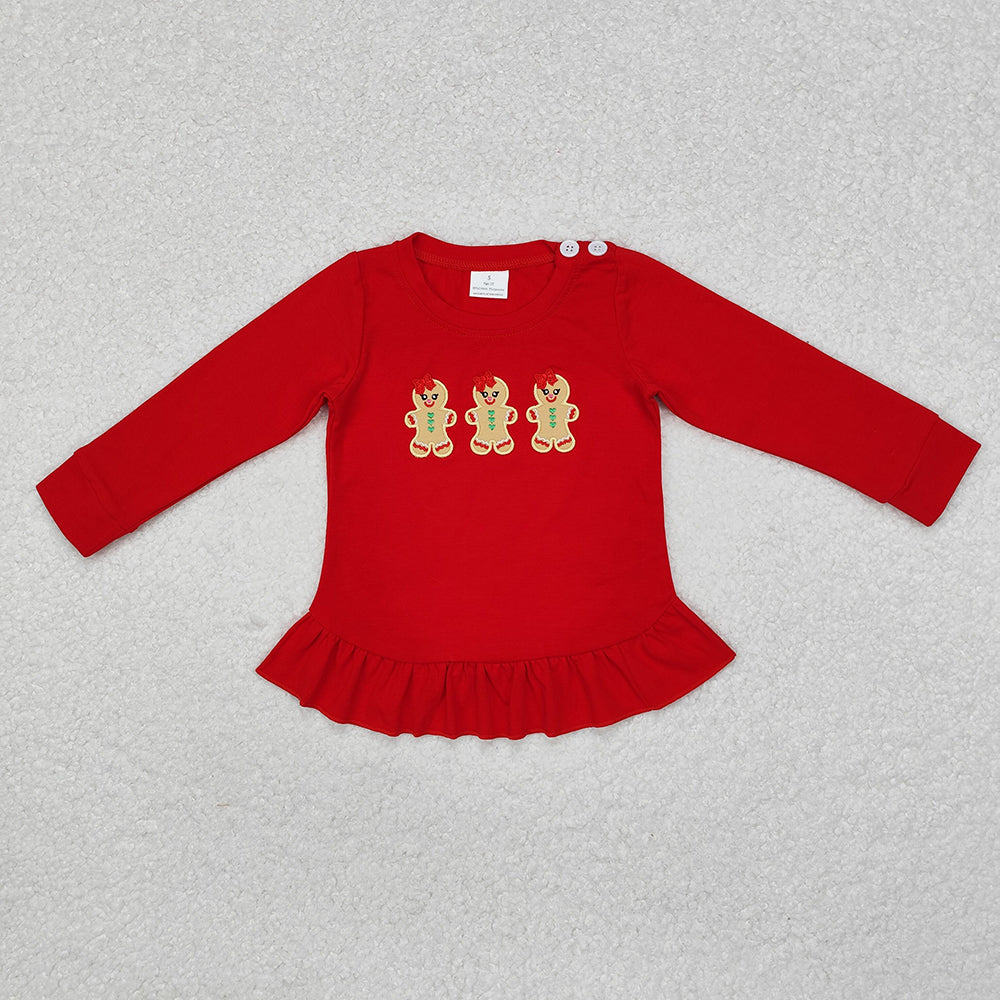 Baby Girls Christmas Gingerbread Long Sleeve Tee Ruffle Shirts Tops