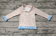 Load image into Gallery viewer, Baby Girls Blue Pink Flowers Zip Long Sleeve Pullovers Tops
