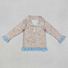 Load image into Gallery viewer, Baby Girls Blue Pink Flowers Zip Long Sleeve Pullovers Tops
