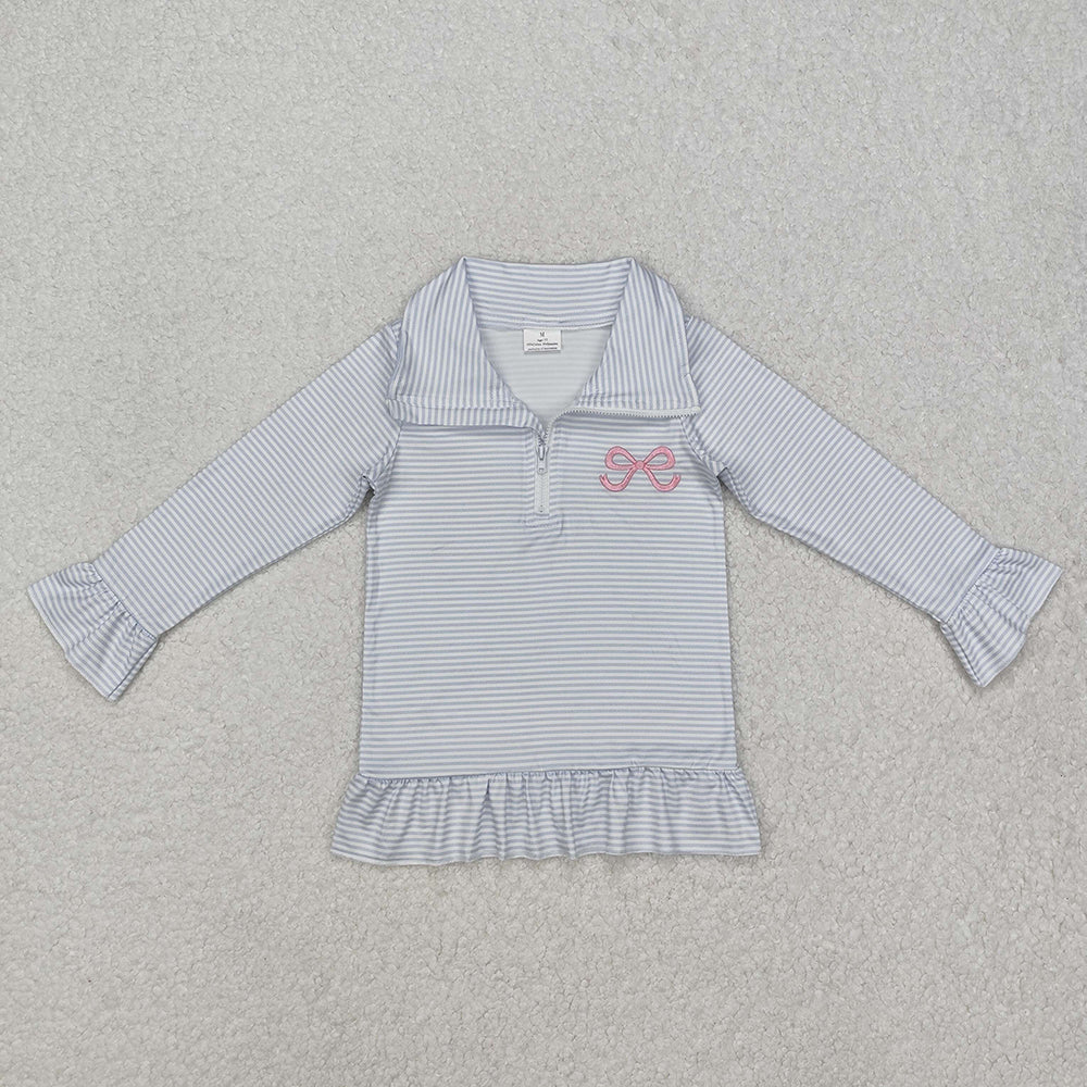 Baby Girls Blue Bow Long Sleeve Zip Pullovers Tops