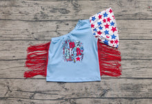 Load image into Gallery viewer, Baby Girls 4th Of July Stars America Fringe Tops
