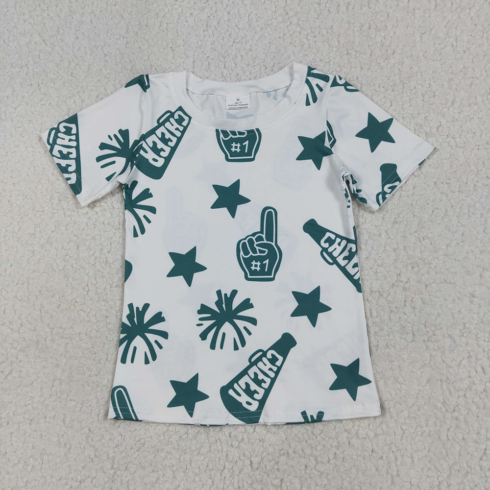 Baby Girls White Short Sleeves Green Fireworks CHEER Shirts Tops