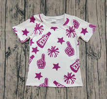 Load image into Gallery viewer, Baby Girls Short Sleeves Hot Pink Firework Cheer Tee Shirts Tops
