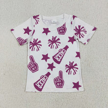 Load image into Gallery viewer, Baby Girls Short Sleeves Hot Pink Firework Cheer Tee Shirts Tops
