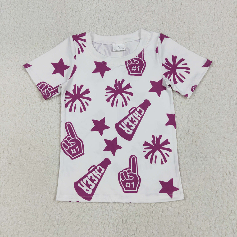 Baby Girls Short Sleeves Hot Pink Firework Cheer Tee Shirts Tops