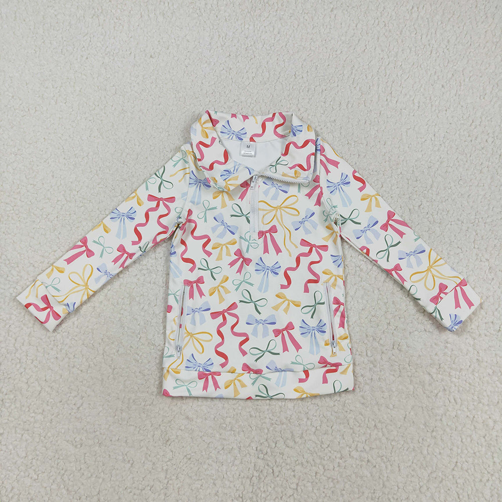 Baby Girls Colorful Bows Pockets Zipper Yoga Active Pullovers Top