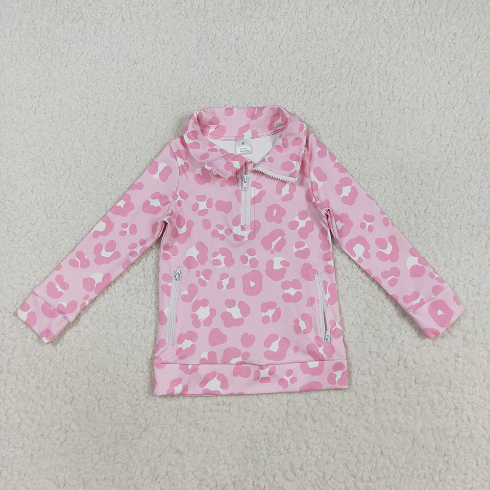 Baby Girls Pink Leopard Pockets Zipper Yoga Activite Jackets Top