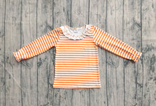 Load image into Gallery viewer, Baby Girls Long Ruffle Sleeves Orange Stripes Tee Shirts Tops
