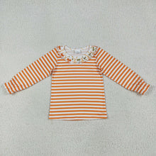 Load image into Gallery viewer, Baby Girls Long Ruffle Sleeves Orange Stripes Tee Shirts Tops
