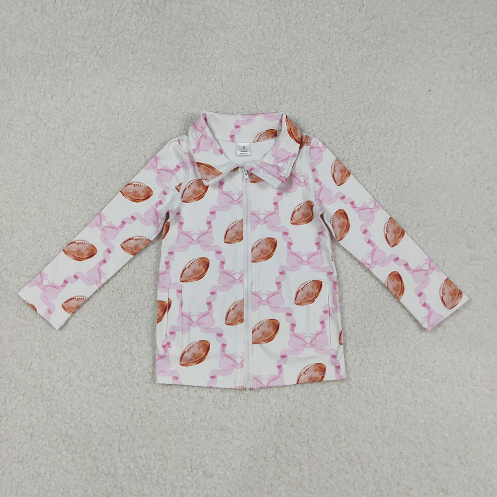 Baby Girls Pink Football Bows Pockets Zipper Yoga Activite Jackets Tops