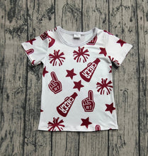 Load image into Gallery viewer, Baby Girls Short Sleeves Dark Red Cheer Stars Team Tee Shirts Tops
