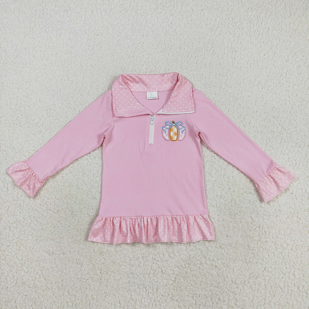Sibling Embroidery Pumpkins Baby Girls Boys Zipper Fall Pullover Tops