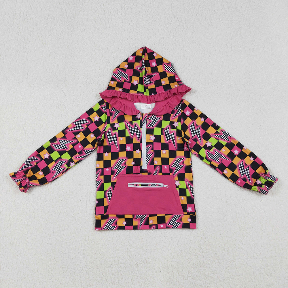 Baby Girls Western Lights Stars Plaid Pockets Zipper Hoodies Tops