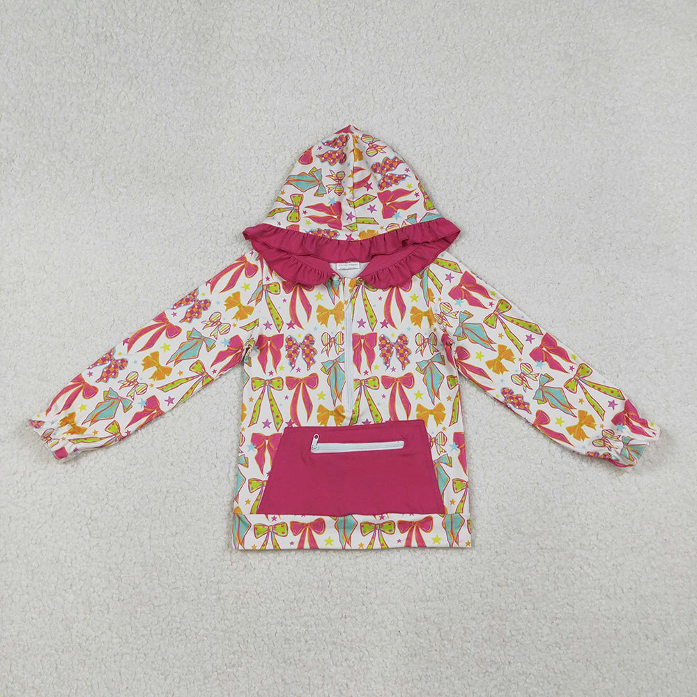 Baby Girls Long Sleeves Colorful Bows Stars Pockets Zipper Hoodies Tops