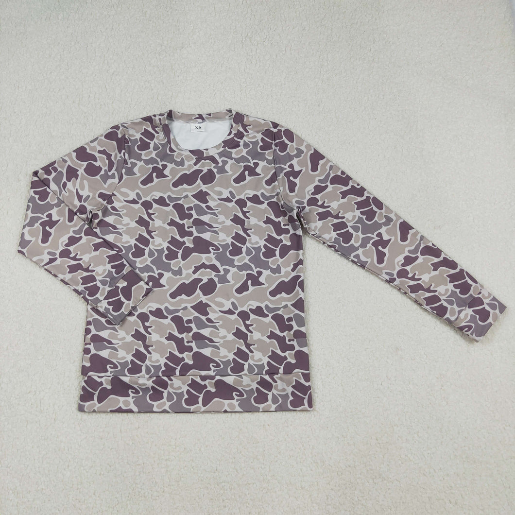Adult Women Dark Gray Camo Southern Long Sleeve Tee Shirts Top
