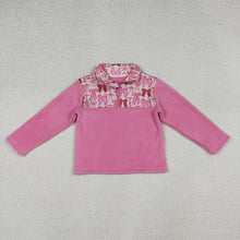 Load image into Gallery viewer, Baby Girls Pink Bows Plaid Quatrefoil Zipper Pullover Sherpa Tops
