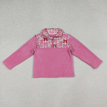 Load image into Gallery viewer, Sibling Baby Girls Pink Bows Plaid Leopard Santa Quatrefoil Zipper Pullover Sherpa Tops
