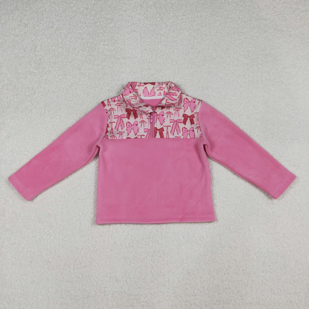 Sibling Baby Girls Pink Bows Plaid Leopard Santa Quatrefoil Zipper Pullover Sherpa Tops