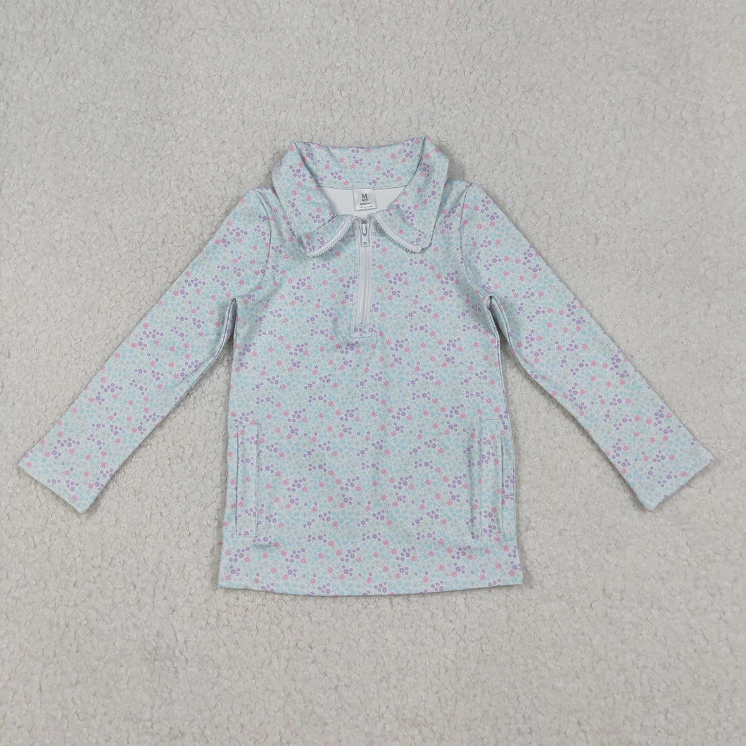 Baby Girls Small Floral Zipper Pockets Yoga Active Pullovers Top