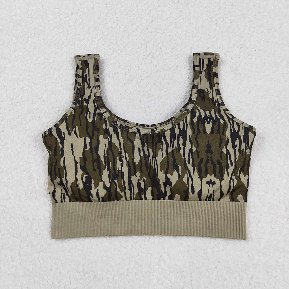 Adult Women Bottomland Camo Knitted Yoga Crop Bra Tops