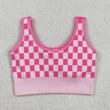 Load image into Gallery viewer, Adult Women Pink Checkered Knitted Yoga Crop Bra Tops
