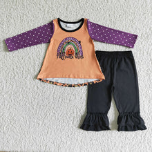 Load image into Gallery viewer, Baby girls halloween vibes rainbow pants clothing sets
