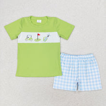 Load image into Gallery viewer, Baby Boys Golf Green Shirt Blue Checkered Shorts Outfits Clothes Sets
