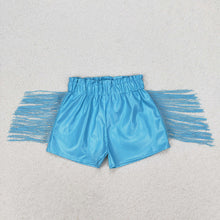 Load image into Gallery viewer, Baby Girls Blue Tassel Pleather Shorts
