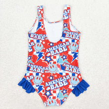 Load image into Gallery viewer, Baby Girls 4th Of July American Babe Ruffle One Piece Swimsuits
