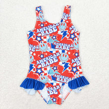 Load image into Gallery viewer, Baby Girls 4th Of July American Babe Ruffle One Piece Swimsuits
