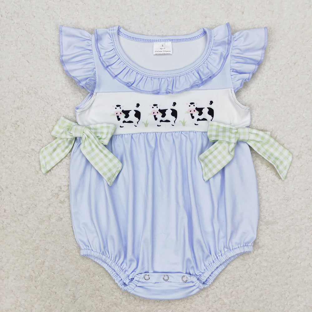 Baby Infant Girls Bows Cows Flutter Sleeve Rompers