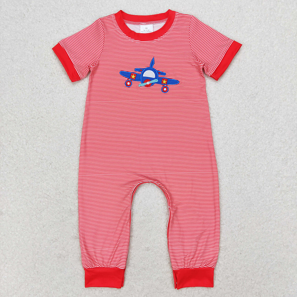 Baby Infant Boys Plane Red Stripes Short Sleeve Rompers