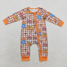Load image into Gallery viewer, Sibling Baby Infant Girls Pumpkins Fall Zip Rompers
