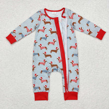 Load image into Gallery viewer, Baby Infant Boys Christmas Dachshund Dogs Bamboo Zip Rompers
