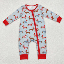 Load image into Gallery viewer, Baby Infant Boys Christmas Dachshund Dogs Bamboo Zip Rompers
