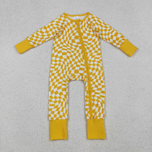 Load image into Gallery viewer, Baby Infant Boys Yellow Checkered Zip Footie Long Sleeve Rompers
