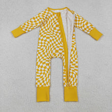 Load image into Gallery viewer, Baby Infant Boys Yellow Checkered Zip Footie Long Sleeve Rompers
